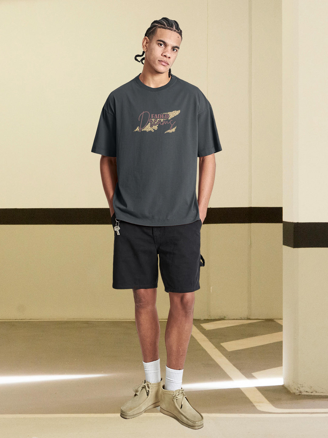 FADED DREAMS Men Terry Printed Oversized T-Shirt