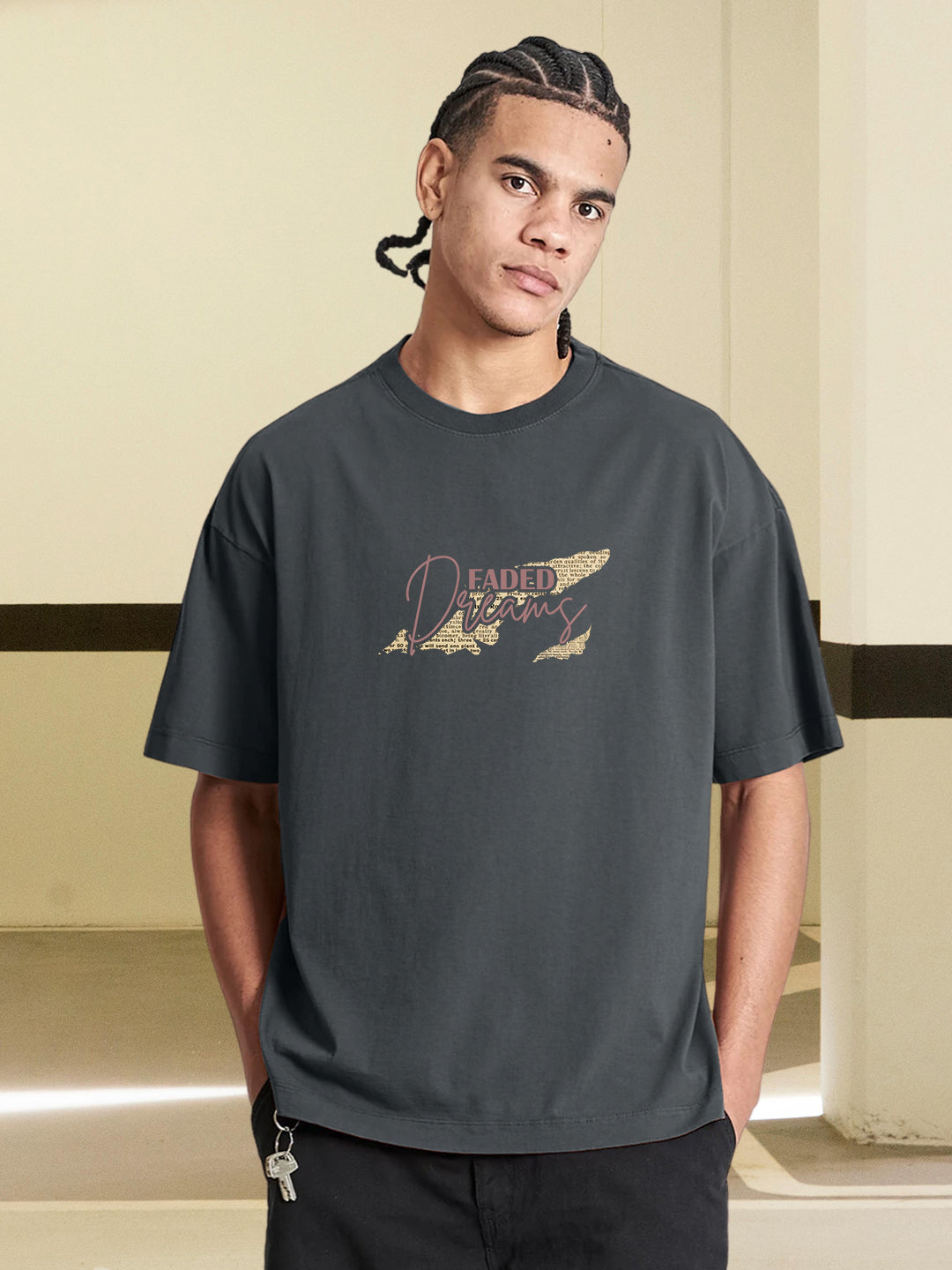 FADED DREAMS Men Terry Printed Oversized T-Shirt